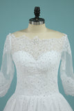 2024 Mid-Length Sleeves Baot Neck Wedding Dresses A Line With Applique