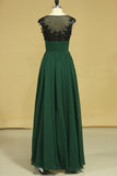 2024 Prom Dresses Scoop A Line With Ruffles & Applique Floor Length New