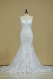 2024 Court Train Mermaid Spaghetti Straps Tulle With Applique Wedding Dresses