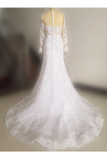 2024 Mermaid/Trumpet Wedding Dresses V Neck Long Sleeves Tulle With Applique And Beads