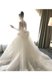 2024 Mermaid Long Sleeves Tulle Wedding Dresses With Applique Court Train Detachable