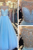 2024 New Arrival Tulle Scoop With Applique And Beaded Bodice Prom Dresses A Line Zipper Up