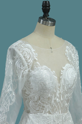 2024 Tulle Mermaid Wedding Dresses Scoop Long Sleeves With Applique