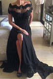 2024 New Arrival Prom Dresses Bateau Spandex With Applique And Slit A Line