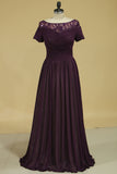 2024 New Arrival Short Sleeves Prom Dress Chiffon With Beads And Ruffles A Line Floor Length