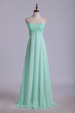 2024 Prom Dresses Empire Waist A Line Floor Length With Beads&Handmade Flowers