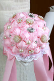 Luxury Rhinestone Pearl Satin Rose Flower Wedding Bouquet (27*18cm)