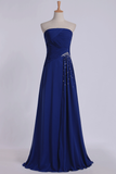 2024 Classic Prom Dresses Strapless A Line Chiffon Floor Length With Ruffles And Beads
