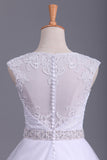 2024 White Scoop Wedding Dresses A-Line Court Train With Beads & Applique