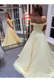 Elegant Off The Shoulder A-Line Chiffon&Satin Sweep Train Simple Prom Dress