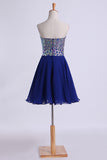 2024 Homecoming Dress Dark Royal Blue Beaded Sweetheart Short/Mini A Line/Princess Chiffon