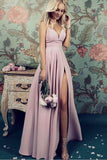 2024 New Arrival Spaghetti Straps Satin A Line Evening Dresses With Slit