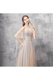 Elegant Off Shoulder Floor Length Tulle Prom Dress, Bridesmaid Dresses