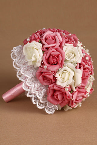 Beautiful Pearl Round Roses Bouquets Wedding Flowers (22*20cm)