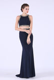 2024 Two-Piece Scoop Spandex With Beading Mermaid Prom Dresses