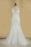 2024 Wedding Dresses V Neck Organza With Applique And Beads Mermaid