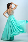 2024 V Neck Prom Dresses A Line Beaded Bodice Sweep Train Chiffon & Tulle