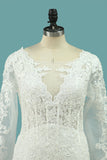 2024 Elegant Mermaid Wedding Dresses Scoop Tulle With Appliques Long Sleeves Zipper Up