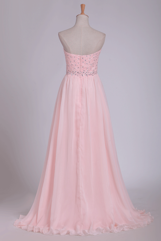 2024 Chiffon Sweetheart Beaded Bodice Prom Dresses A Line With Slit