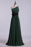 2024 One Shoulder A Line Prom Dress With Ruffles And Beads Floor Length Chiffon