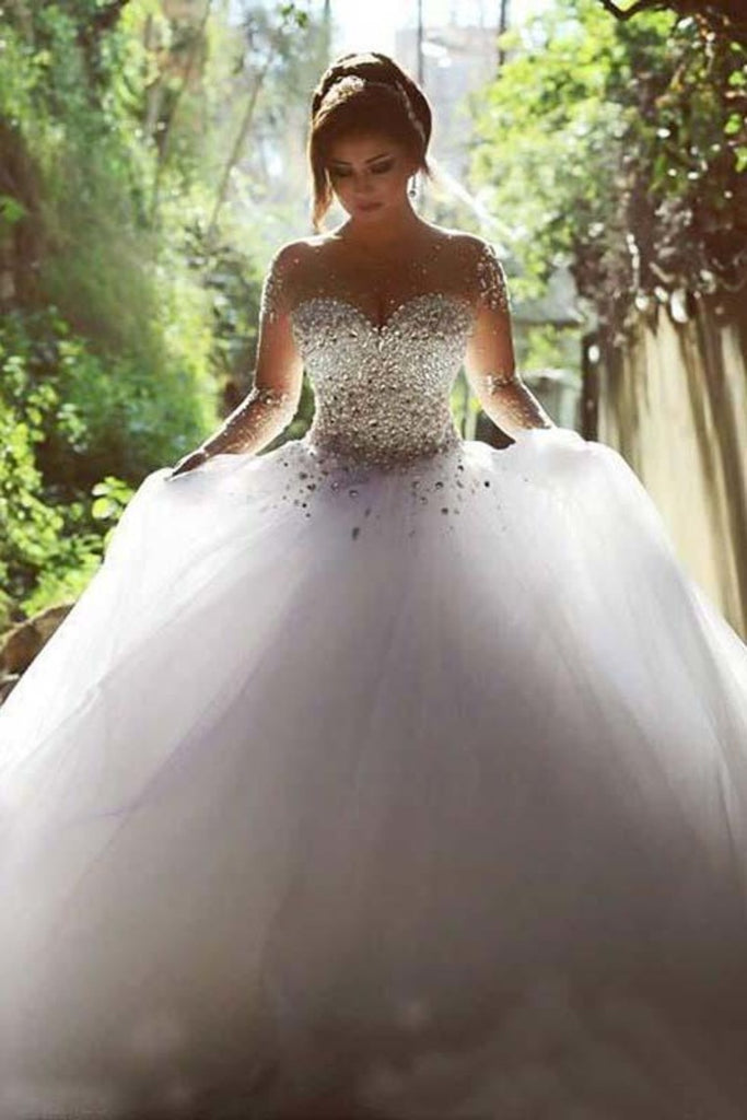 2024 Scoop Wedding Dresses A Line With Beading Floor-Length Tulle