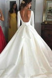 New Elegant Satin Wedding Dresses V Neck Long Sleeve Bridal Gowns Bridal Dresses