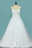 2024 Wedding Dresses A Line Sweetheart Tulle With Applique Court Train