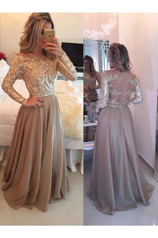 Hot Selling A-Line Cowl Floor Length With Long Sleeves Prom Dresses