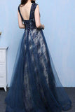 2024 Tulle & Lace Scoop With Applique A Line Sweep Train Prom Dresses
