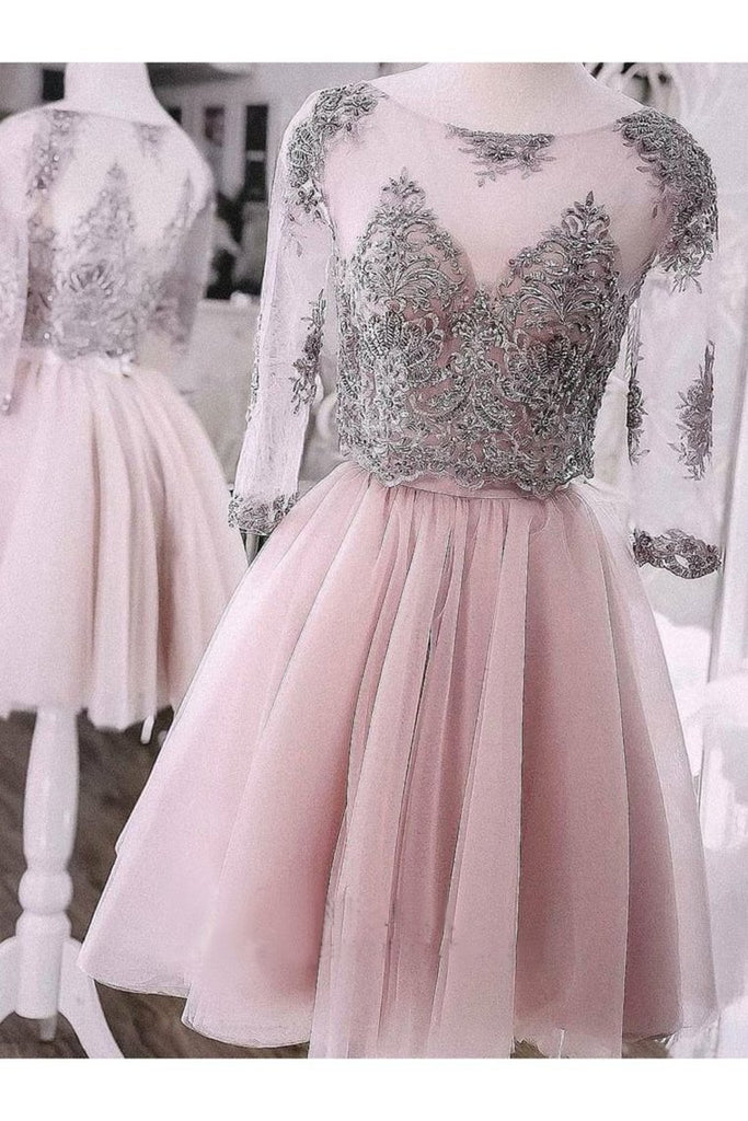 Two Pieces Short Prom Dress Cute Lace Homecoming Dress Tulle Cocktail Dresses