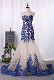2024 Prom Dresses Sweetheart Tulle With Applique Mermaid Sweep Train
