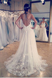2024 Spaghetti Straps Wedding Dresses Tulle A Line With Applique