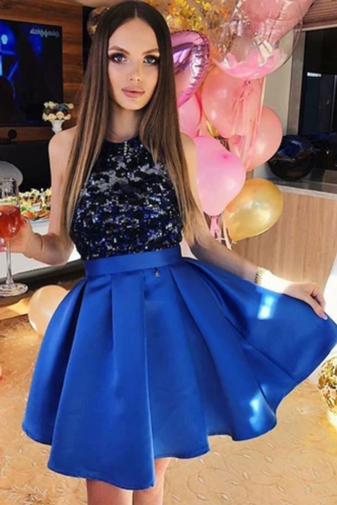 A-Line Satin Homecoming Dresses With Lace Top