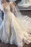 2024 New Arrival V Neck Tulle With Applique Court Train Wedding Dresses