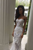 2024 Hot Selling Sweetheart Wedding Dresses Sheath With Applique And Beads Sweep Train