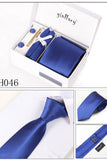 Dark Royal Blue Tie Set Cuff Links 4 Pieces Many Colors #H046