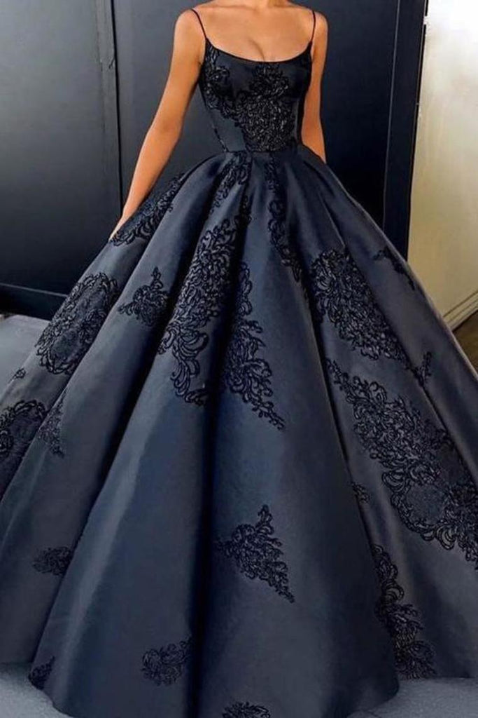 Ball Gown Spaghetti Straps Navy Blue Vintage Cheap Long Prom Quinceanera Dresses