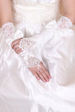 2024 Beautiful Elastic Satin And Lace Elbow Length Bridal Gloves #ST0102