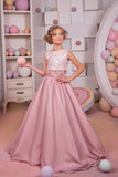 2024 Two-Piece Scoop Chiffon & Lace A Line Flower Girl Dresses Sweep Train