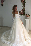 2024 Wedding Dresses A Line V Neck 3/4 Length Sleeves Tulle With Applique