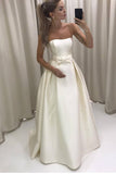2024 Simple Satin Wedding Dresses Strapless A Line With Sash Zipeer Up