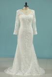 2024 Wedding Dresses V Neck Sheath With Applique Long Sleeves Detachable Train
