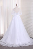 2024 Tulle A Line Sweetheart Beaded Bodice Wedding Dresses Court Train