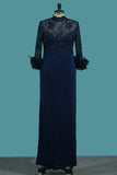 2024 Evening Dresses Mermaid High Neck 3/4 Length Sleeves Spandex With Beads