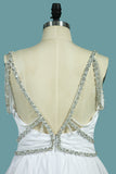 2024 Spaghetti Straps Wedding Dresses A Line With Beading Open Back