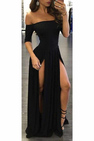 2024 New Arrival Boat Neck Evening Dresses A Line Spandex With Slit