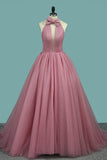 2024 New Arrival Black High Neck A-Line Prom Gown Sweep Train Simple Style