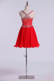 2024 Halter A Line/Princess Homecoming Dresses Lace&Chiffon Beaded Bodice Mini