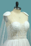 2024 Sweetheart Wedding Dresses A Line Tulle With Beads Sweep Train