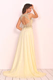 2024 Sexy Open Back Prom Dresses Scoop Chiffon With Beading A Line